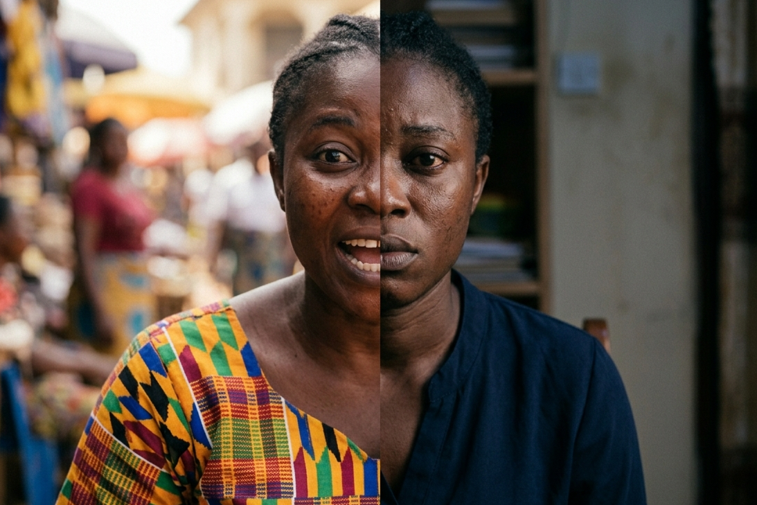 A young lady removing a smiling mask to reveal their true emotions.