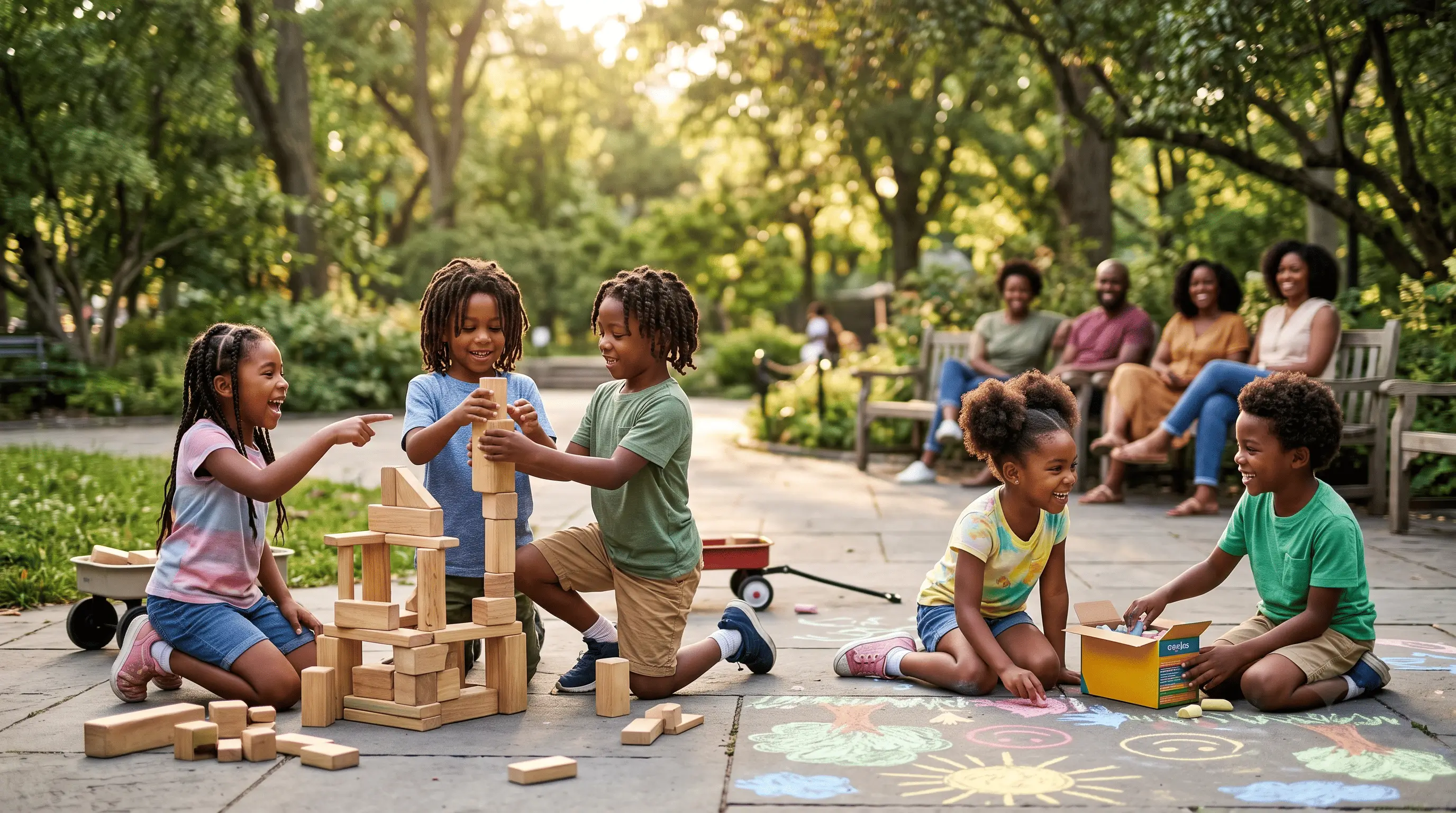 Children engaging in unstructured play, which is critical for social and cognitive development.